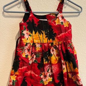 Little Girls Pacific‎ Legend Hawaiian Luau Dress  Red Yellow Palm/Floral